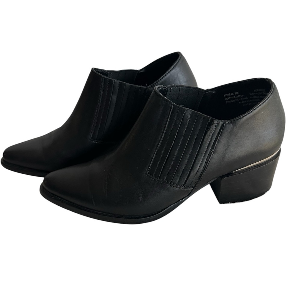Steve Madden KORRAL black suede ankle leather boots 2” heel  silver detail 8M